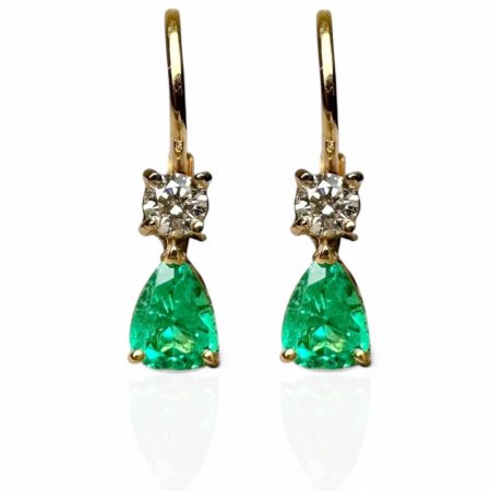Super clean and Genuine 0.80ct Colombian Emerald set on 18k Solid Gold Earrings enriched with 0.30ct Natural Diamonds