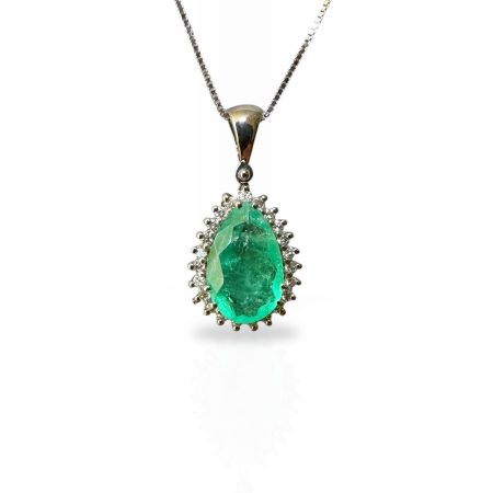 Genuine 1.45ct Colombian Emerald set on 18k Solid Gold Pendant with 0.16ct Natural Diamonds