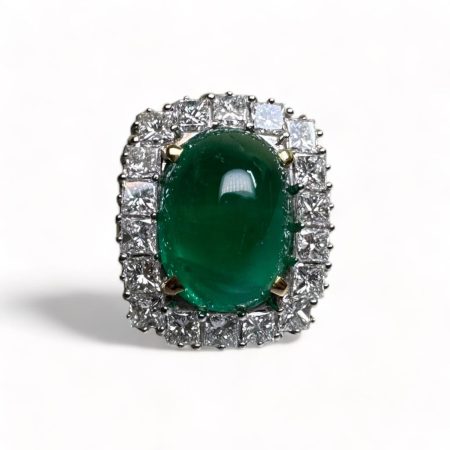 70's Majesty 12.5ct Certified Emerald and 6.60ct extra white Diamond Gold ring