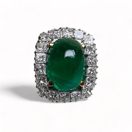 70's Majesty 12.5ct Certified Emerald and 6.60ct extra white Diamond Gold ring