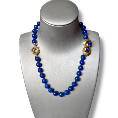 70's Timeless Beauty Necklace with Lapis Lazuli enriched on 18k Solid gold Huge pendant & clasp