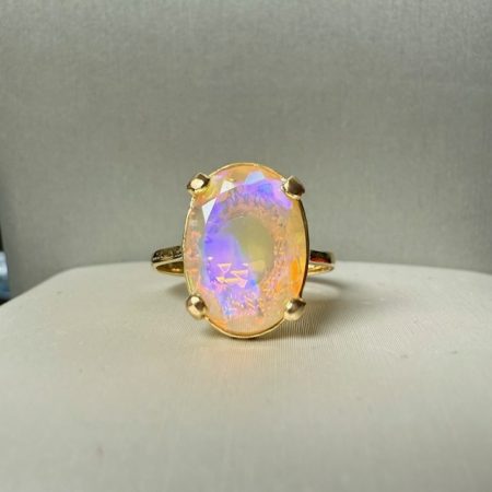 Delightful Harlequin Australian Opal Ring Set on Made in Italy 18k solid gold