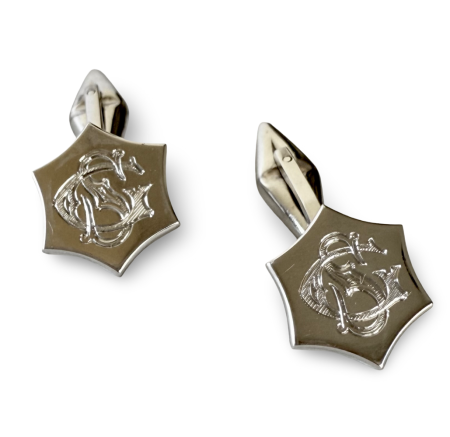 18K Gold Unisex Star Cufflinks - 7.9g – 20mm Length – 13.6mm 6-Point Star – GS Engraving