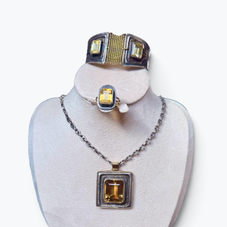 Elegant Handcrafted 18K Gold & 925 Silver Citrine Jewelry Set, 80.8g Total Weight