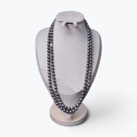 Majestic Rajola signed long 120 cm necklace with grey Tahiti pearls 7.2-8 mm, 86 g